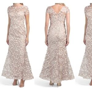 XSCAPE 3D Flower Lace Gown in Blush Multi Size 14